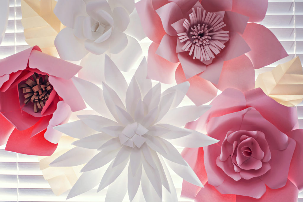 giant pink and white paper flowers