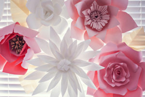 giant pink and white paper flowers