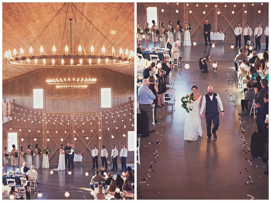ceremony inside barn on wedding day