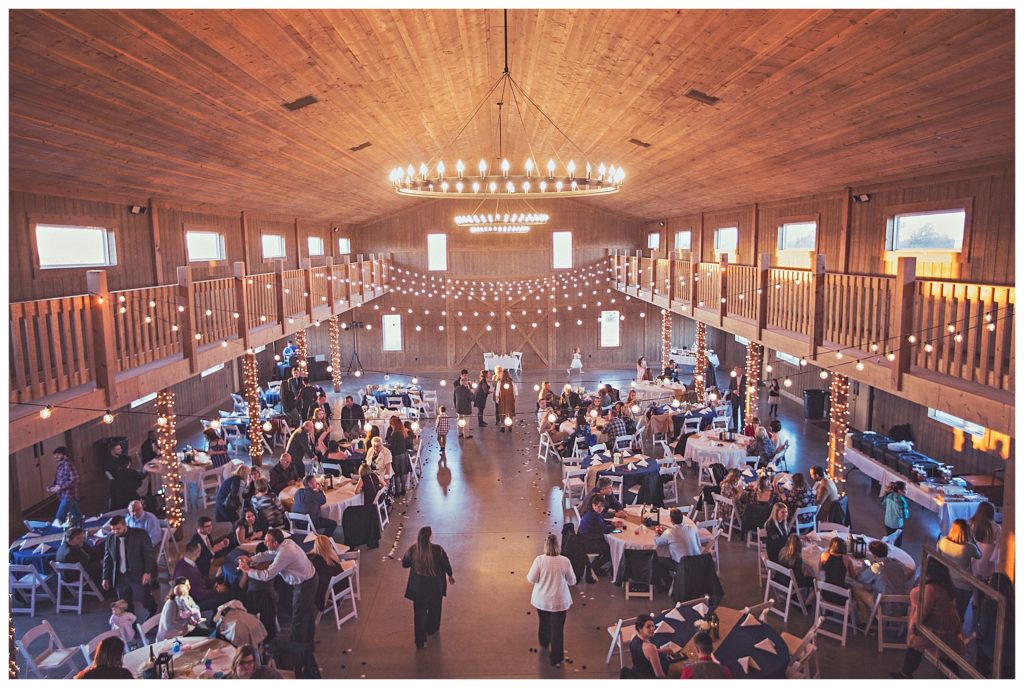 wedding reception inside barn