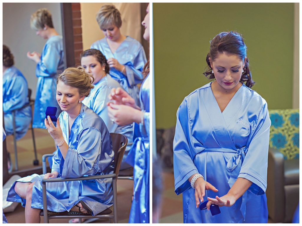bride and bridesmaids getting ready