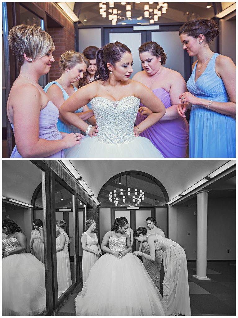 bride getting into her dress