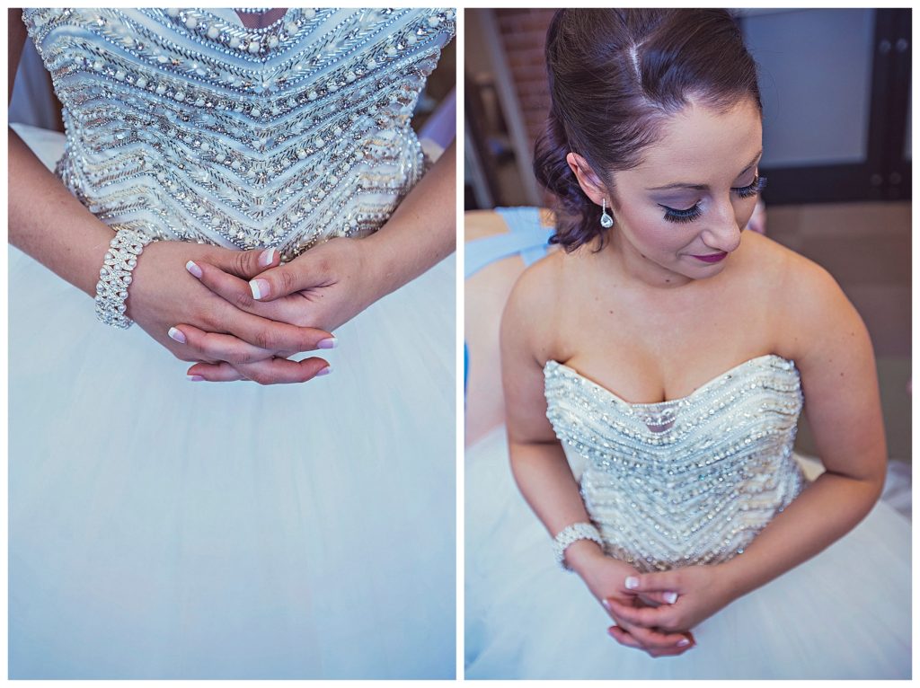close up of bride in her dress