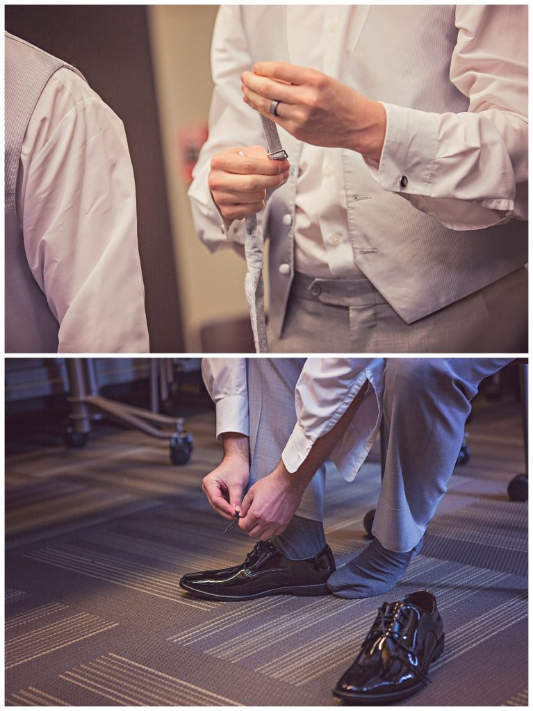 close up shots of groom getting ready