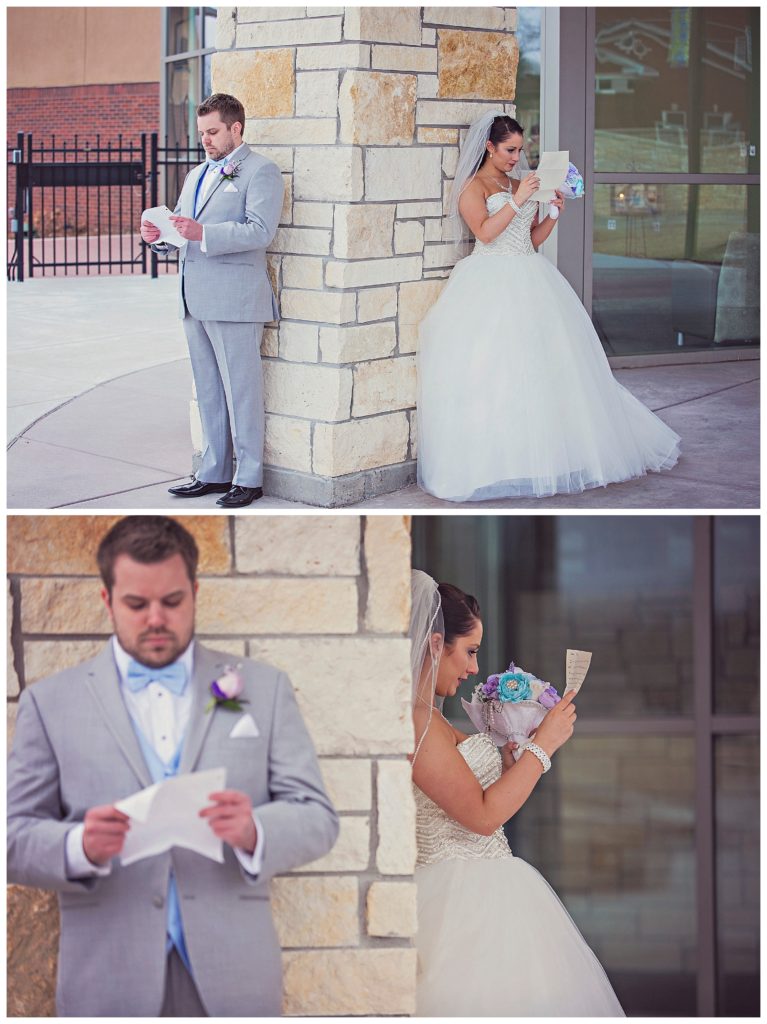 bride and groom exchanging letters
