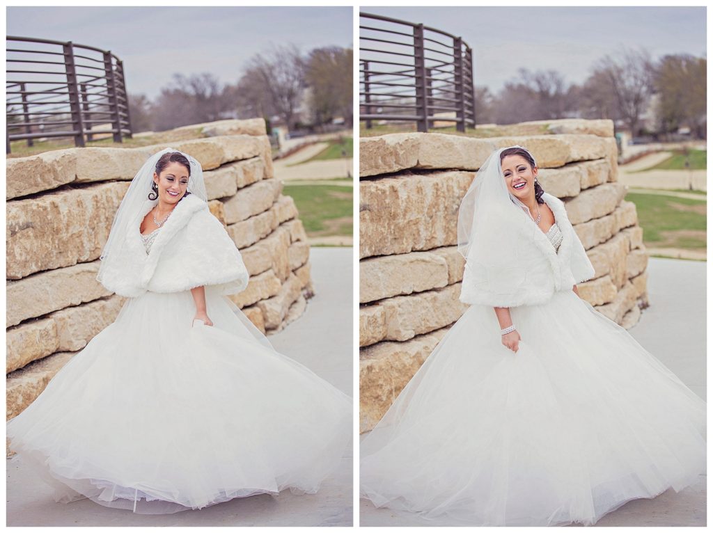 bride swinging her dress back and forth