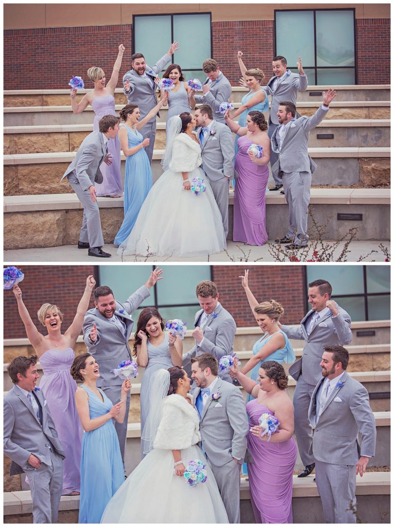 wedding party celebrating the couple