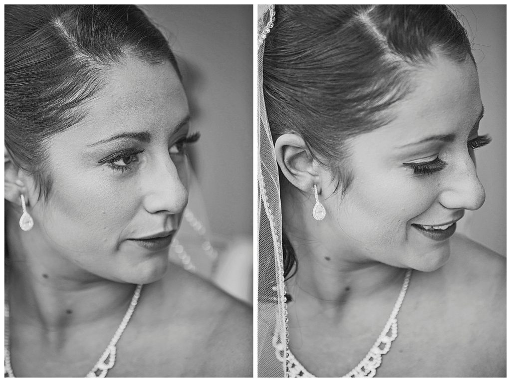 close up black and white image of the bride