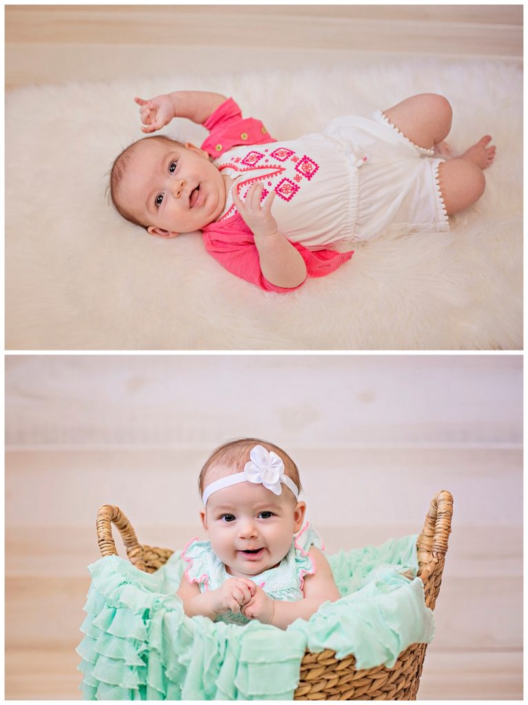 three month old girl in basket