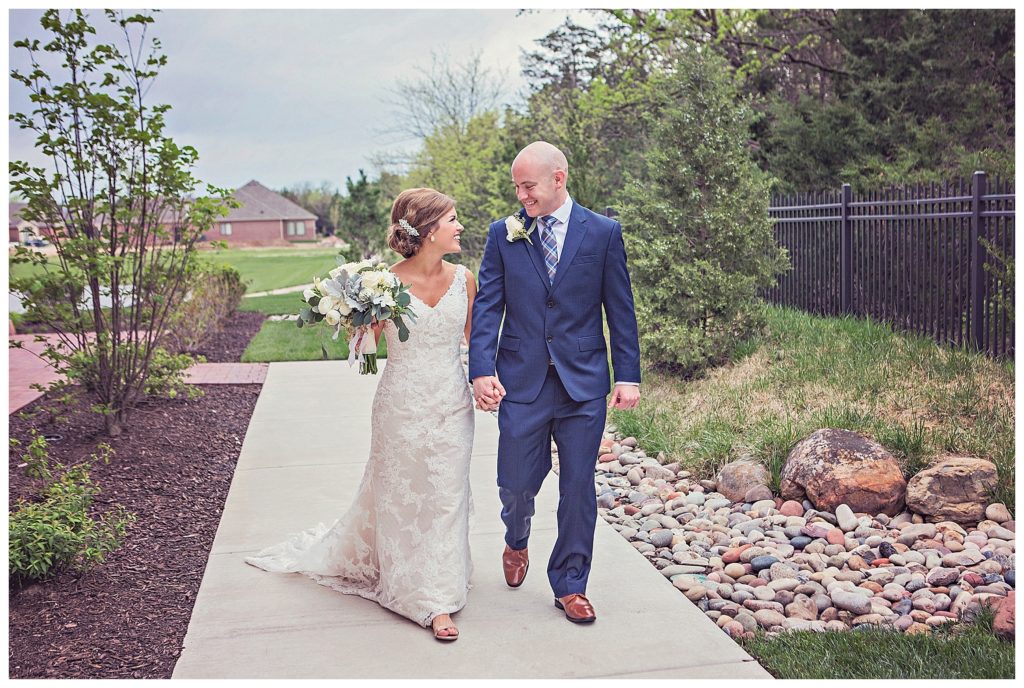 bride and groom walking together