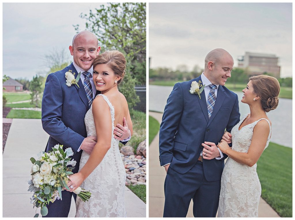 bride and groom pictures by pond