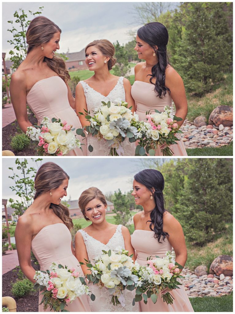bride laughing with her bridesmaids