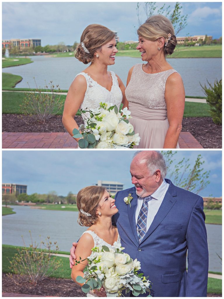 bride with her mother and father