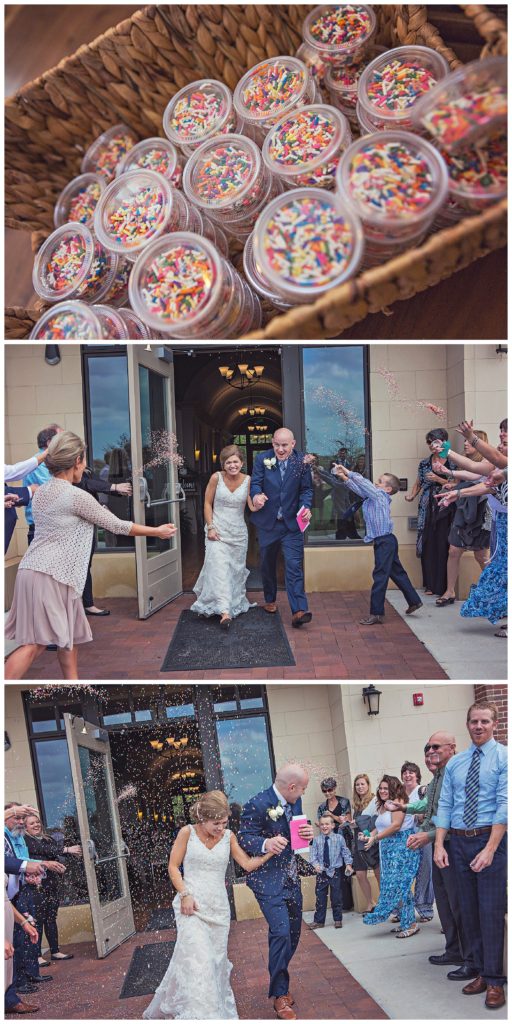 bride and groom exiting with sprinkels