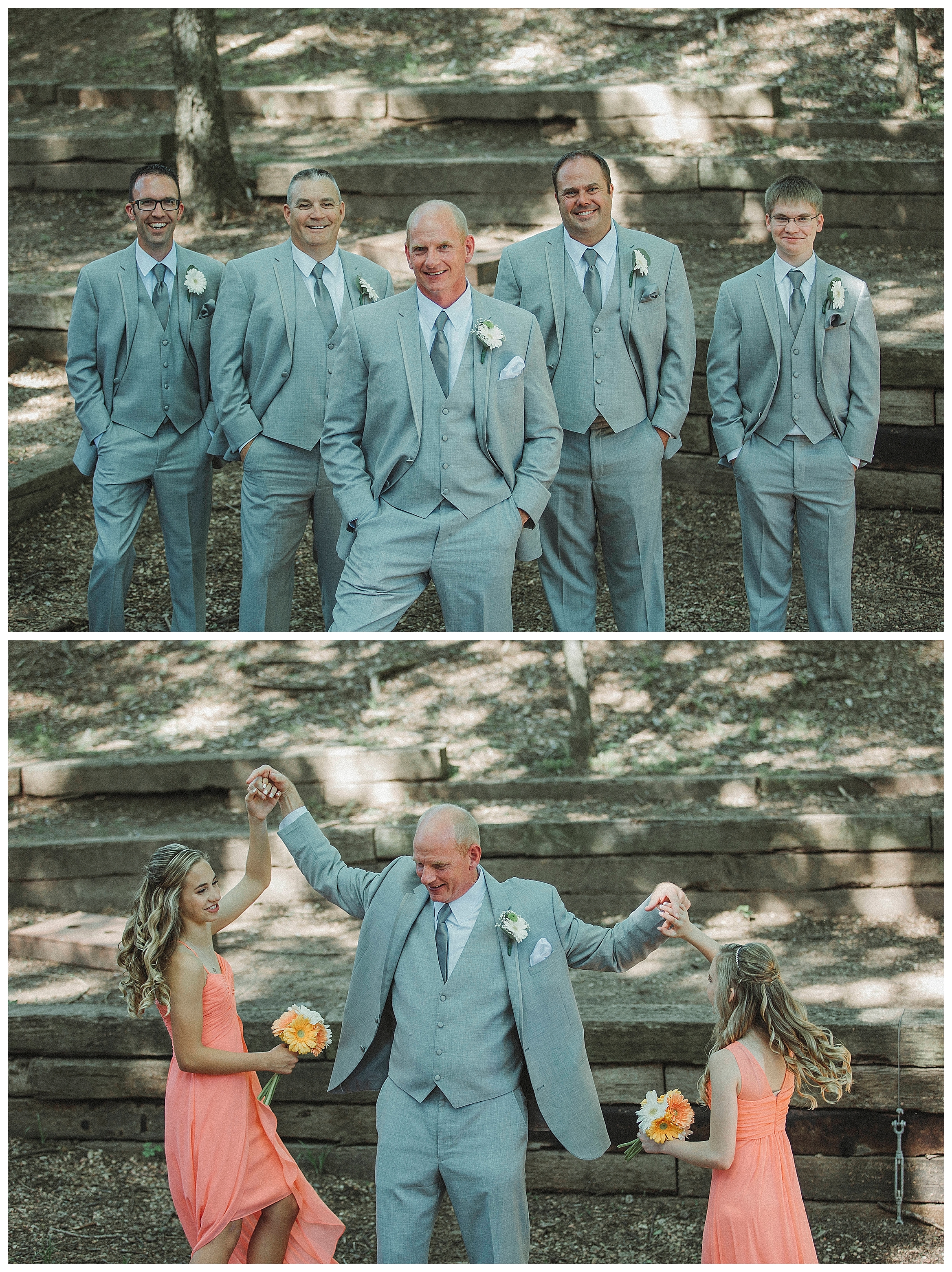 groom with his groomsmen and step-daughters