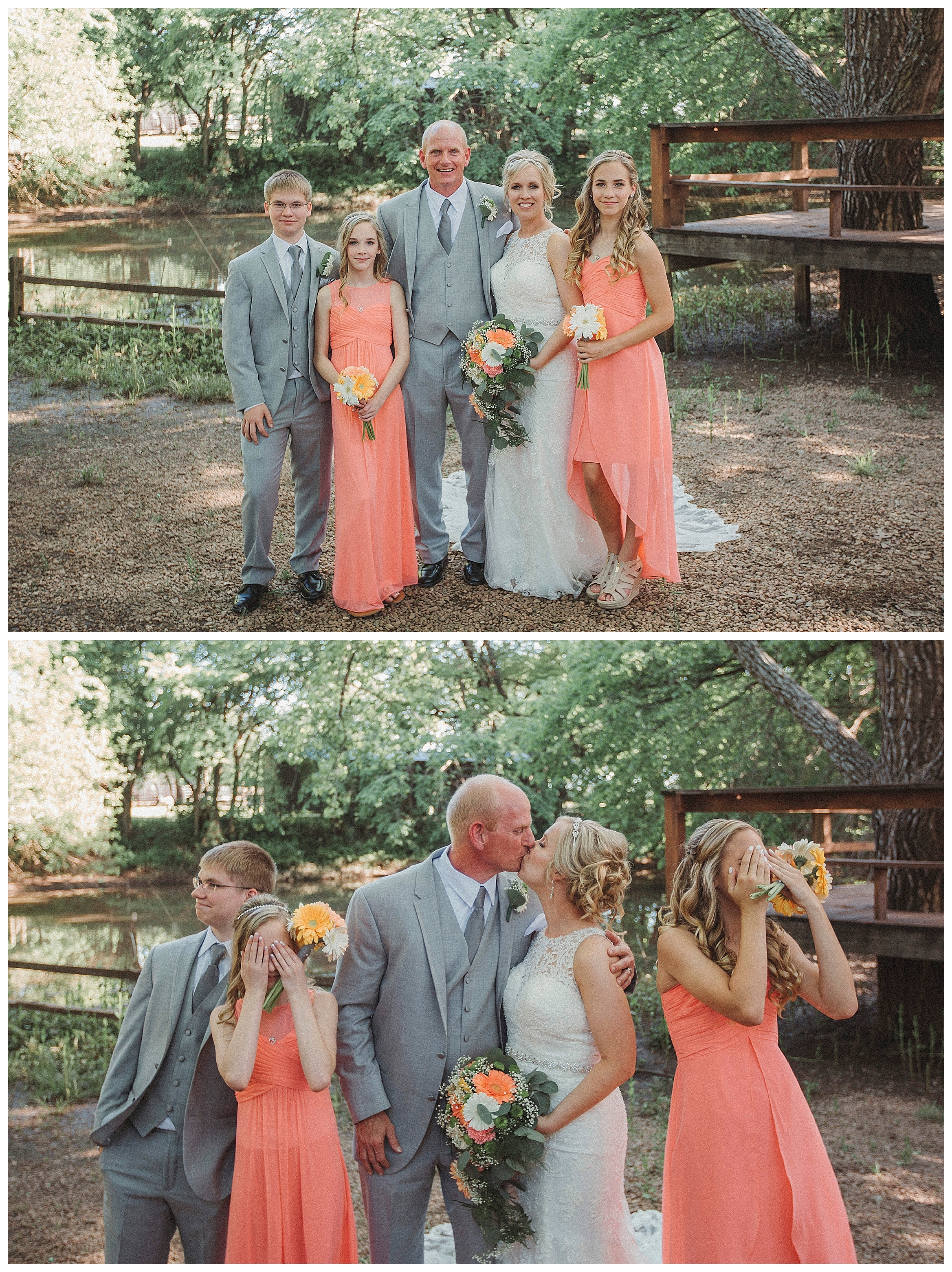 bride and groom with their family