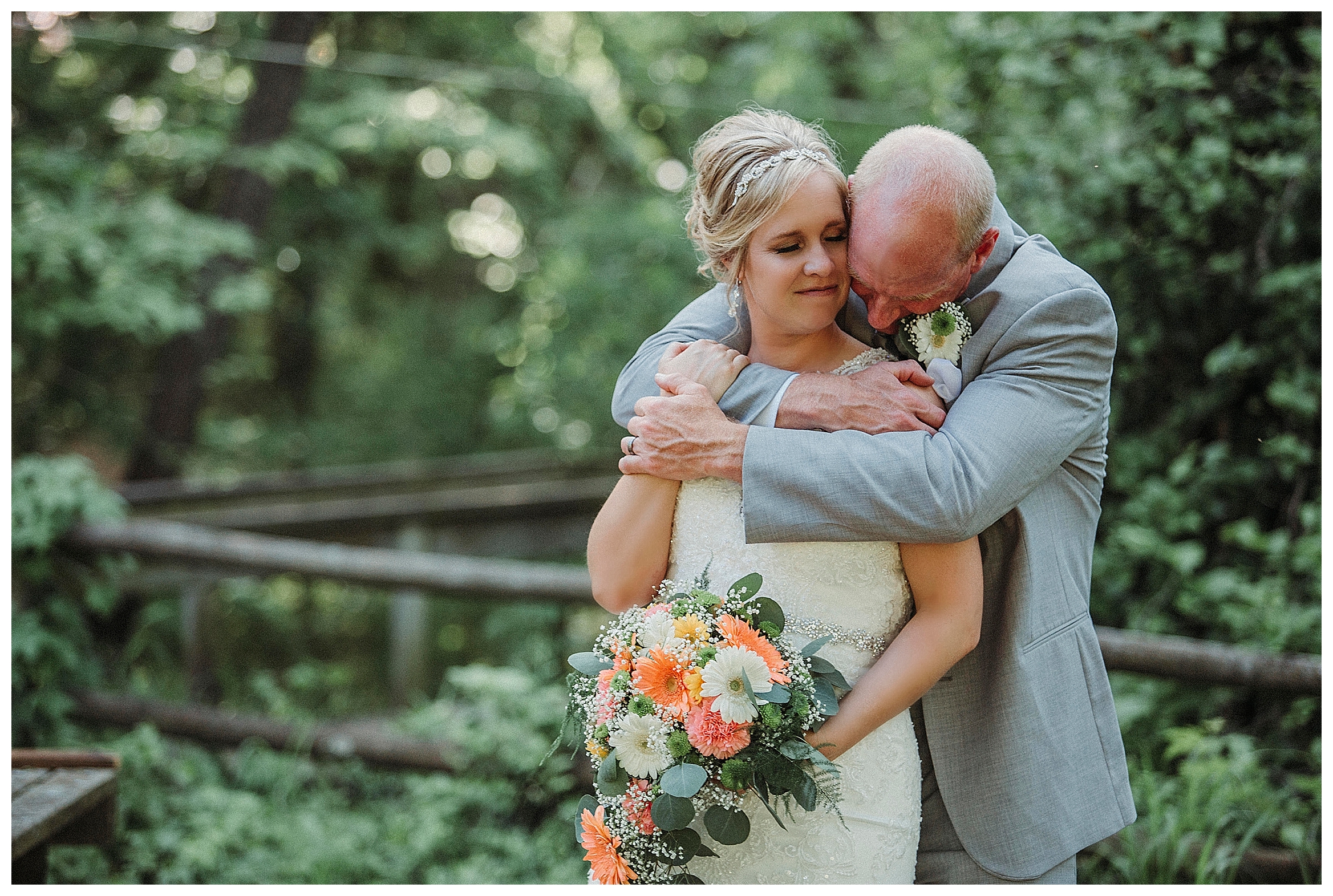 groom hugging his bride