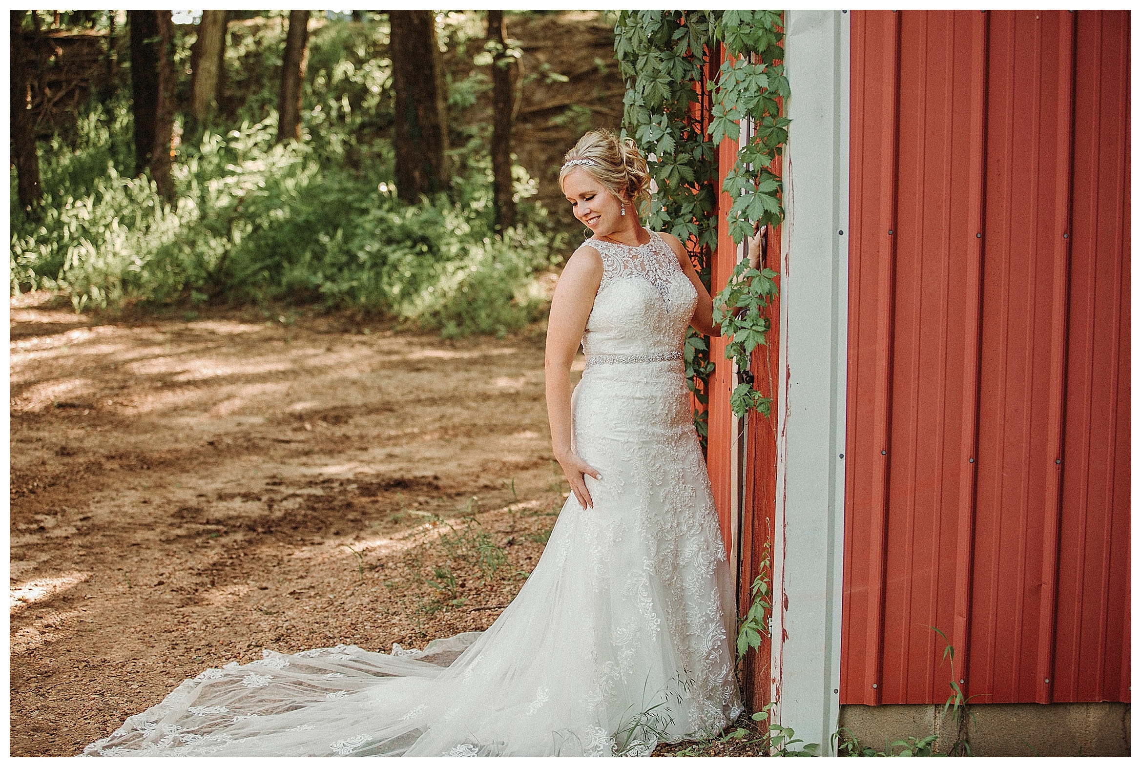 bridal shot next to the barn
