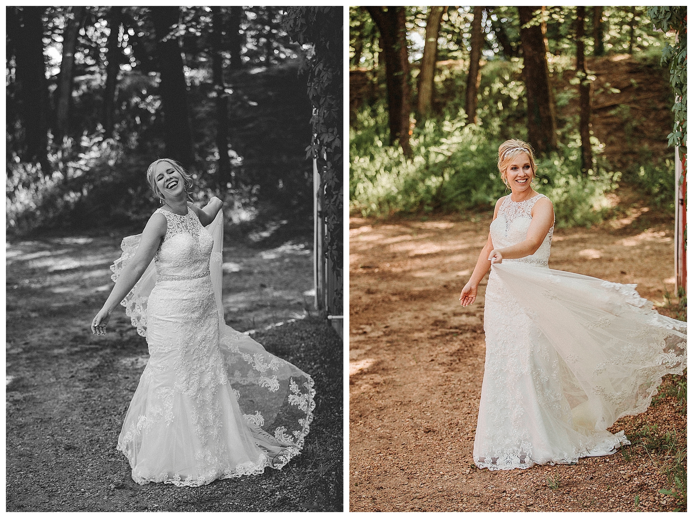 bride swinging her dress back and forth