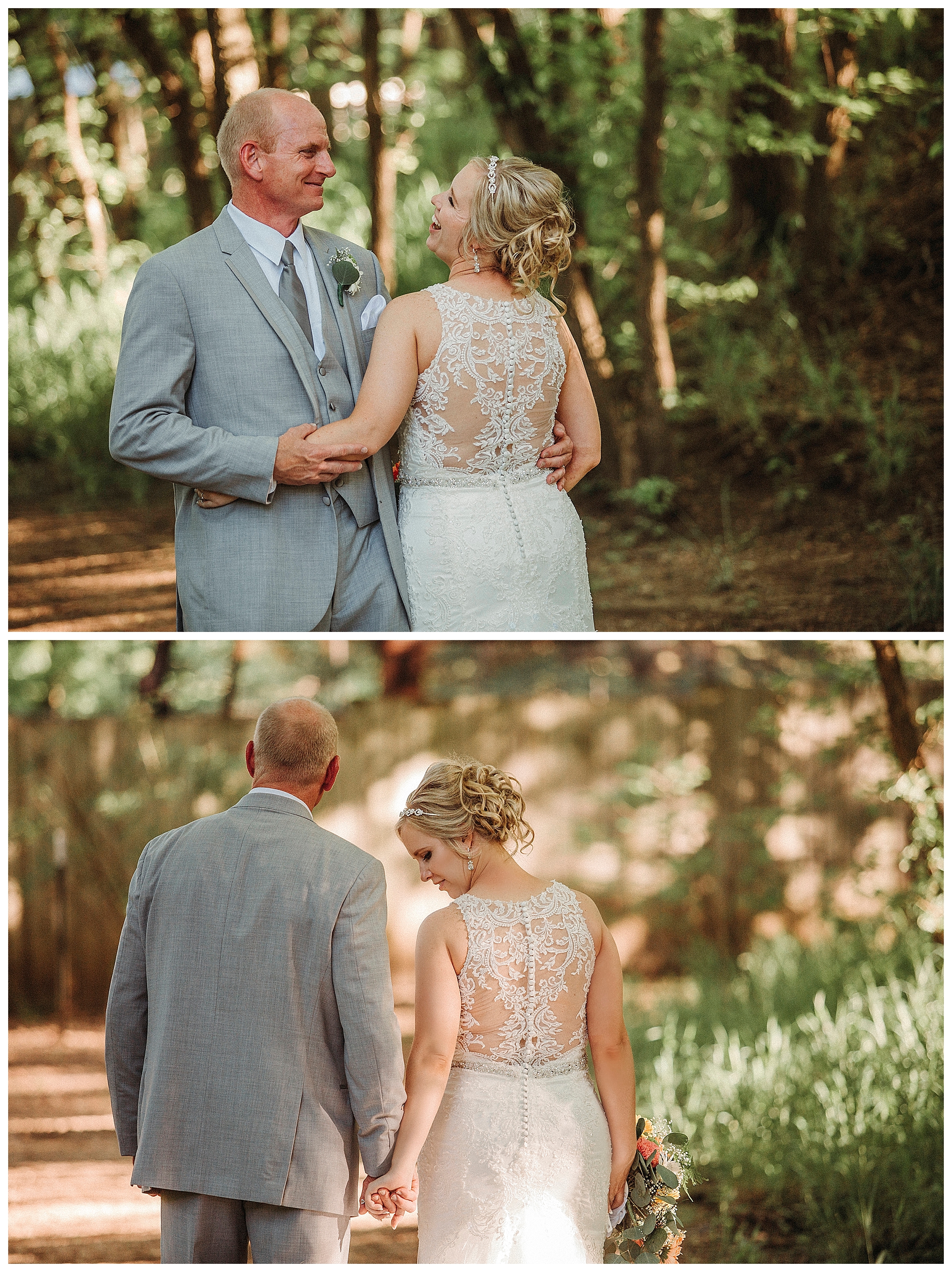 bride and groom walking away from the camera