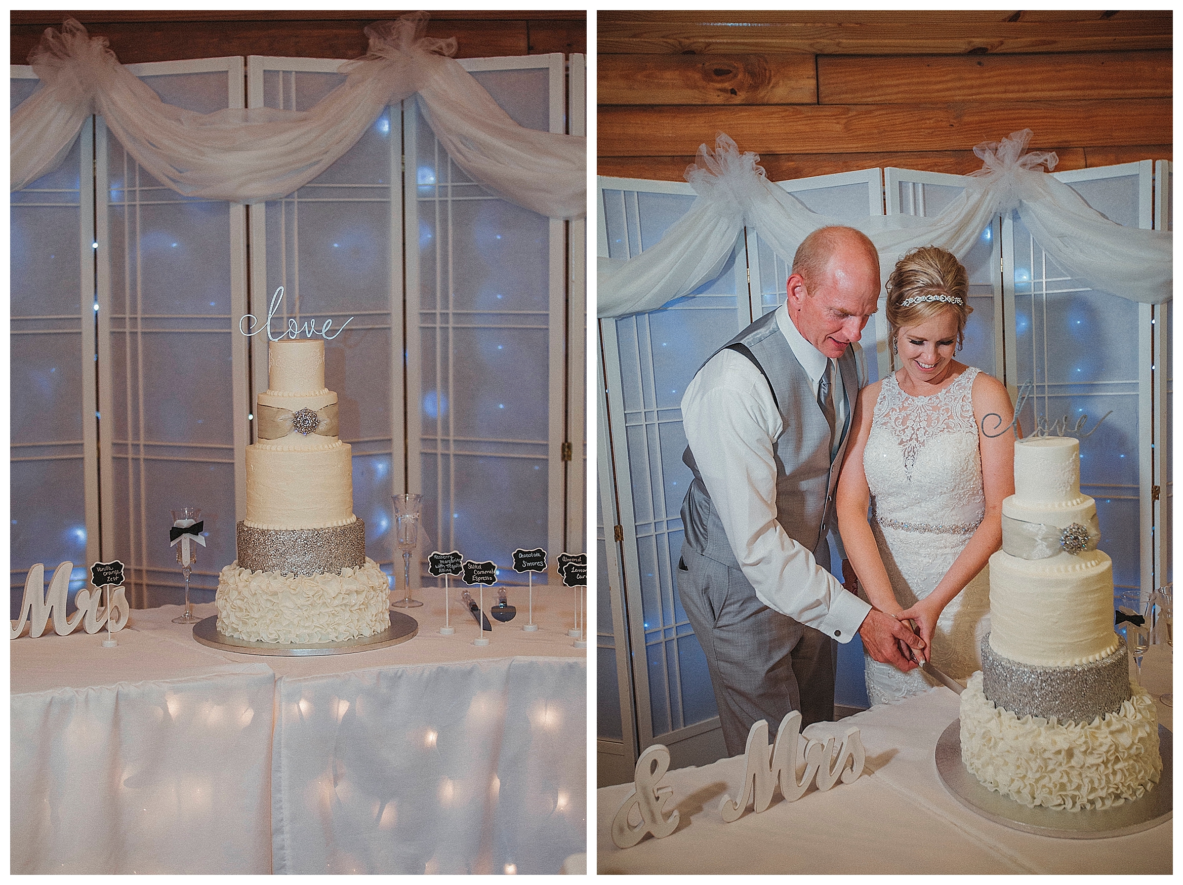 bride and groom cutting their cake