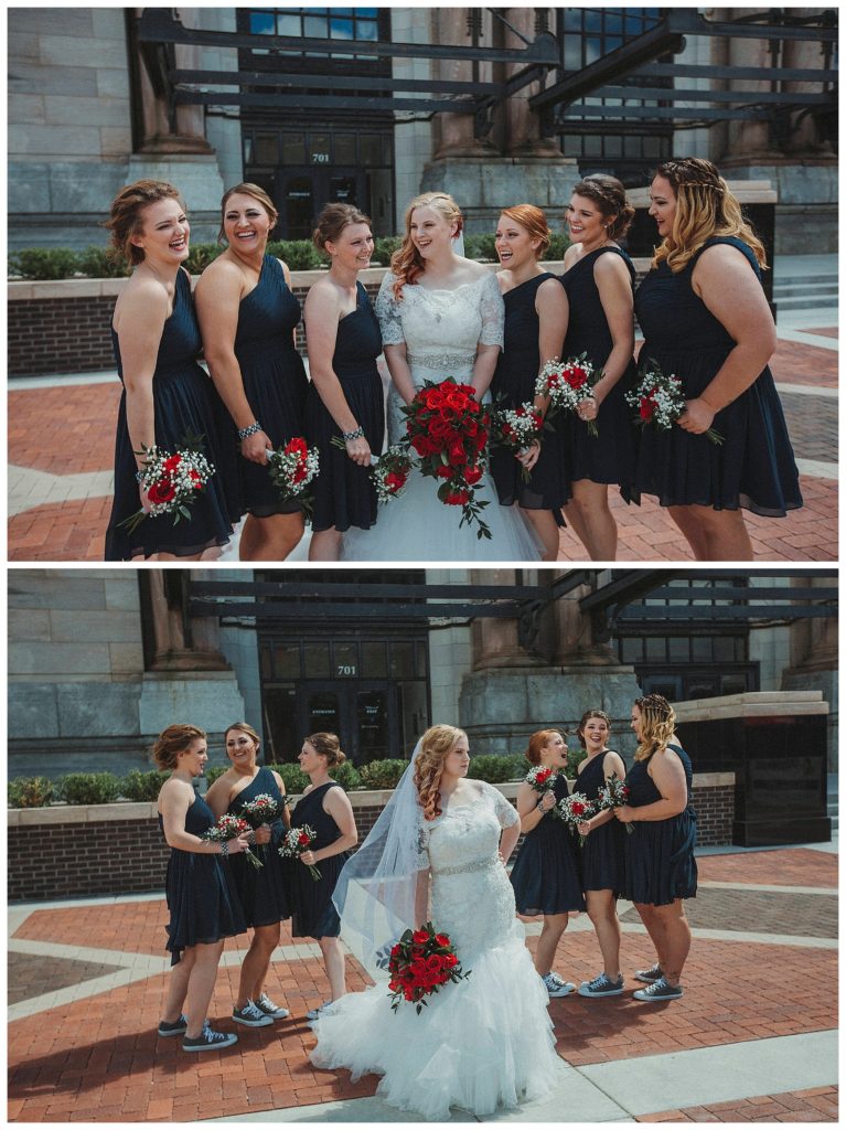 bride with her bridesmaids
