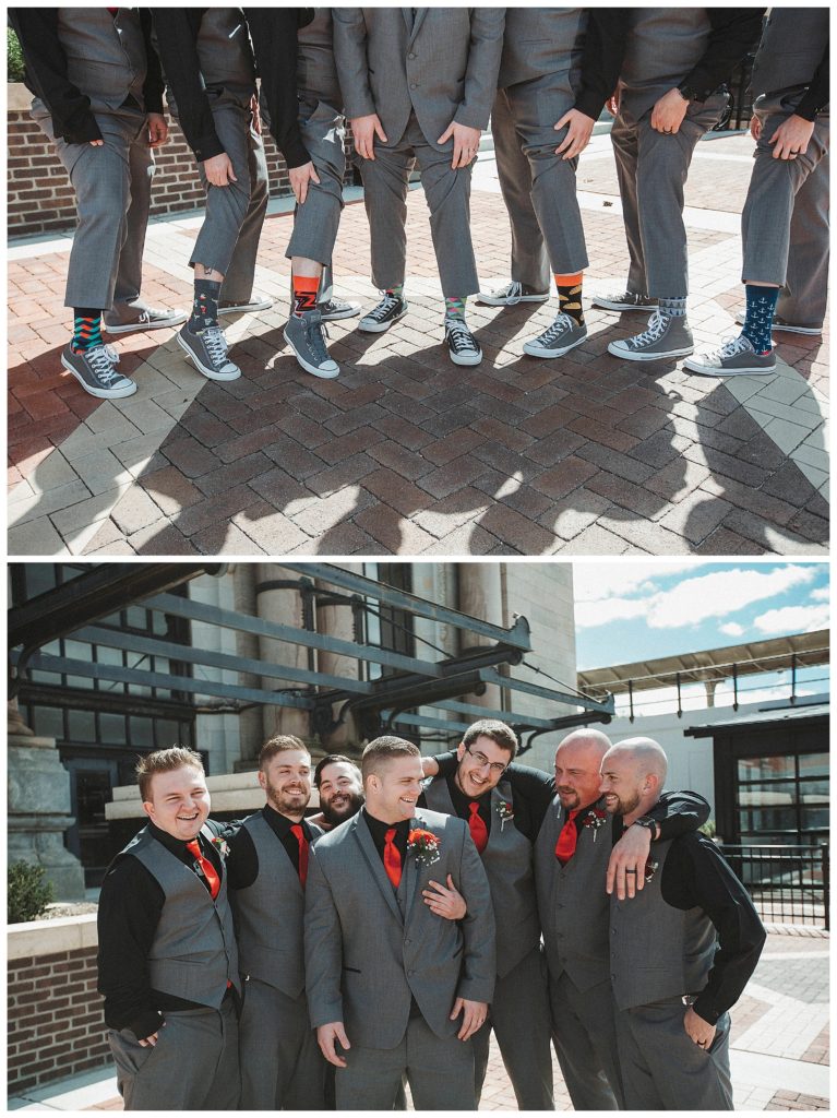 groom and groomsmen wearing crazy socks