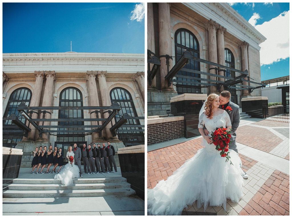 wide shot of the bridal party at train station