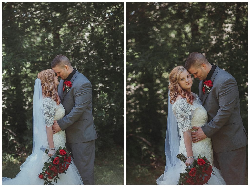 bride and groom posing