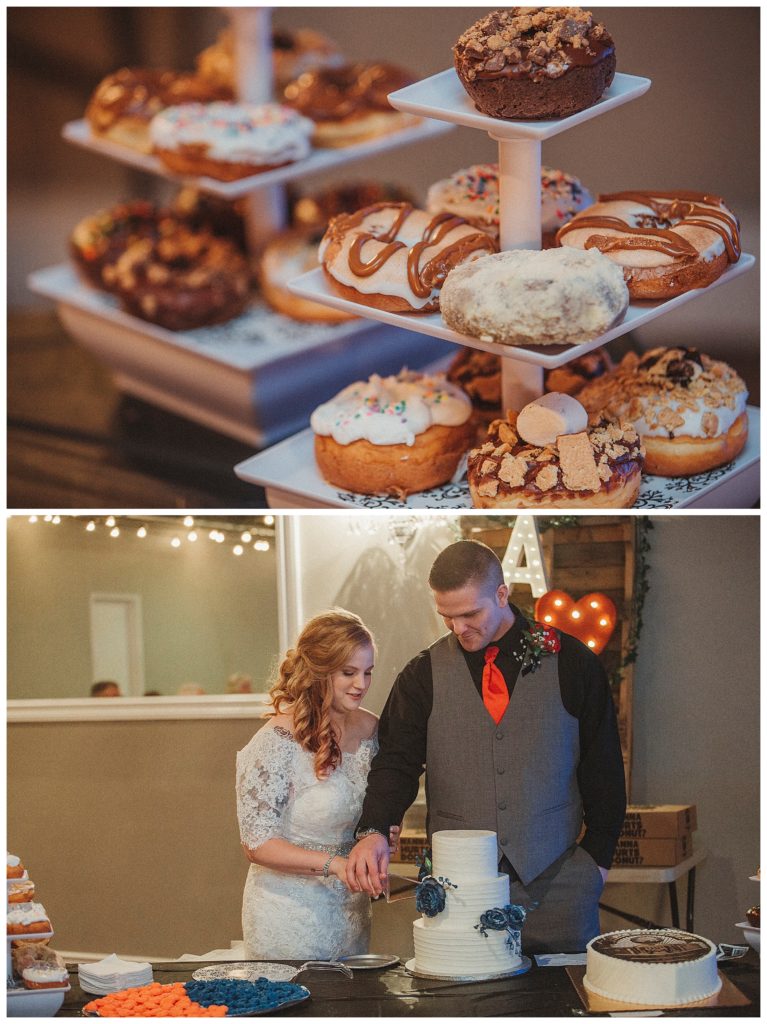 wedding donuts from hurts and cake cutting