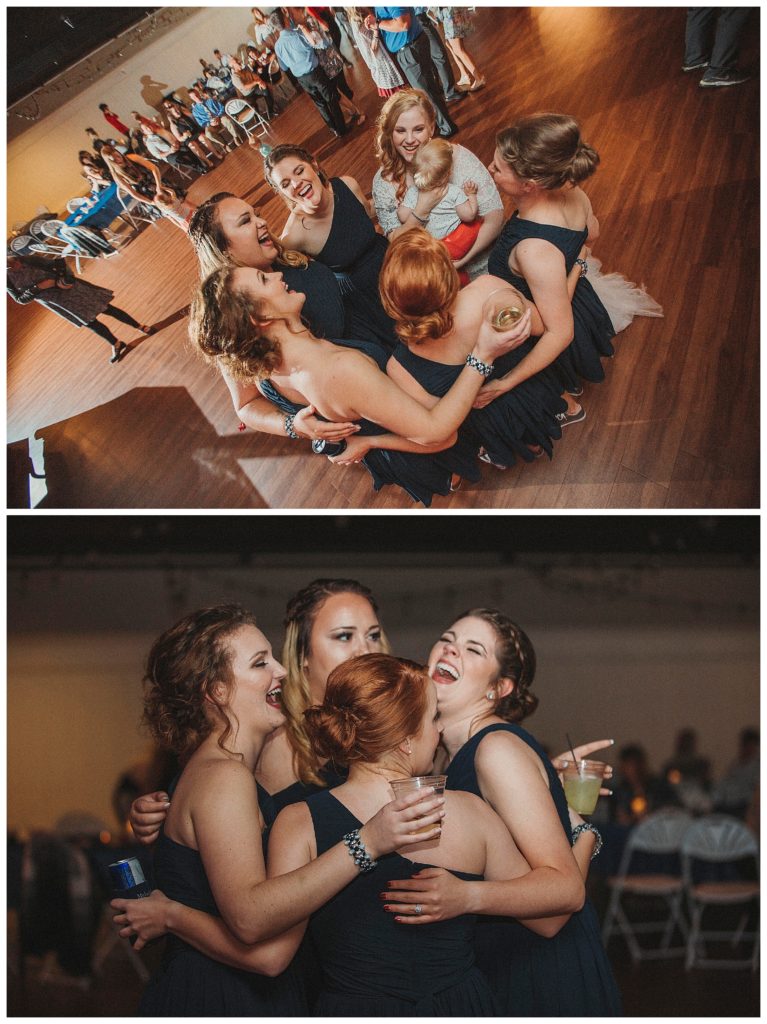 bridesmaids laughing and dancing