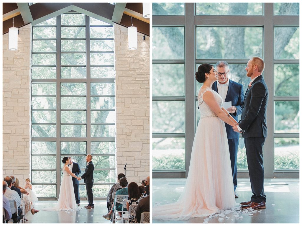 bride and groom standing together at the alter