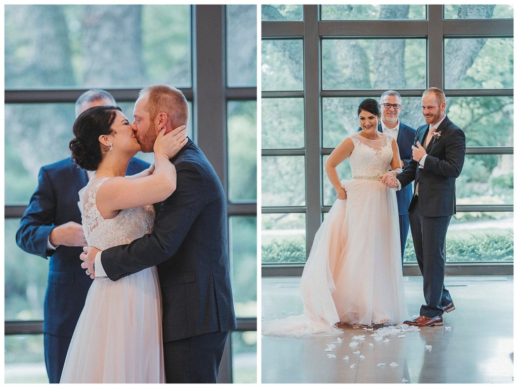 bride and groom kissing after the ceremony