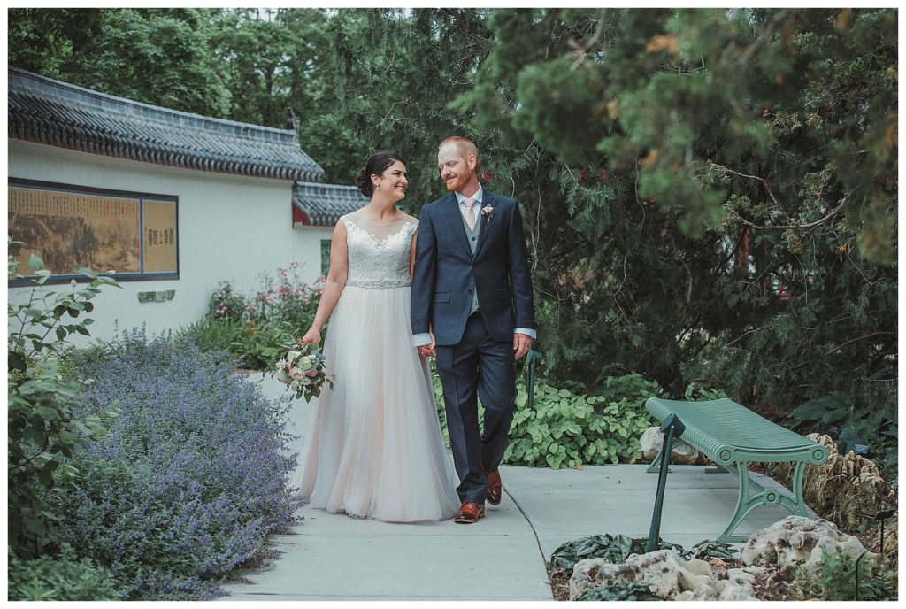 bride and groom walking together