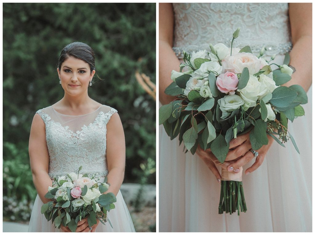 close up of bride with her flowers