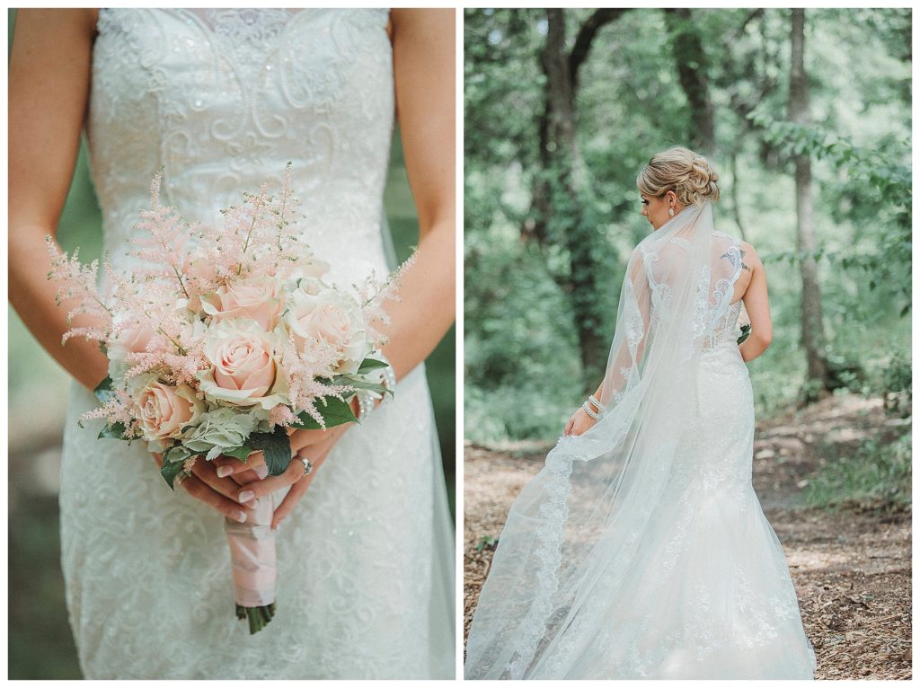 bride posing in the woods