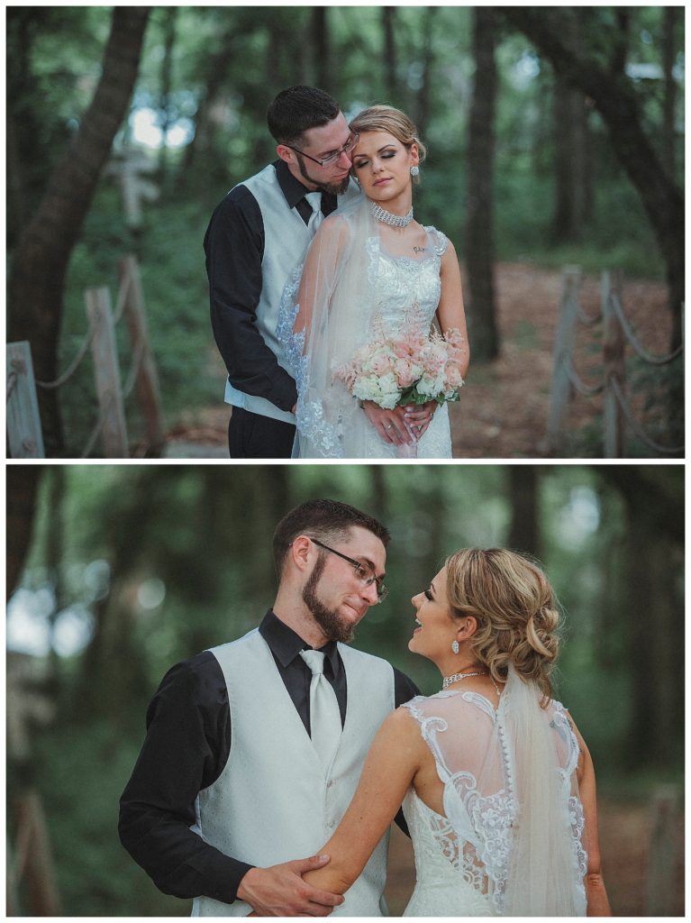 bride and groom in romantic pose