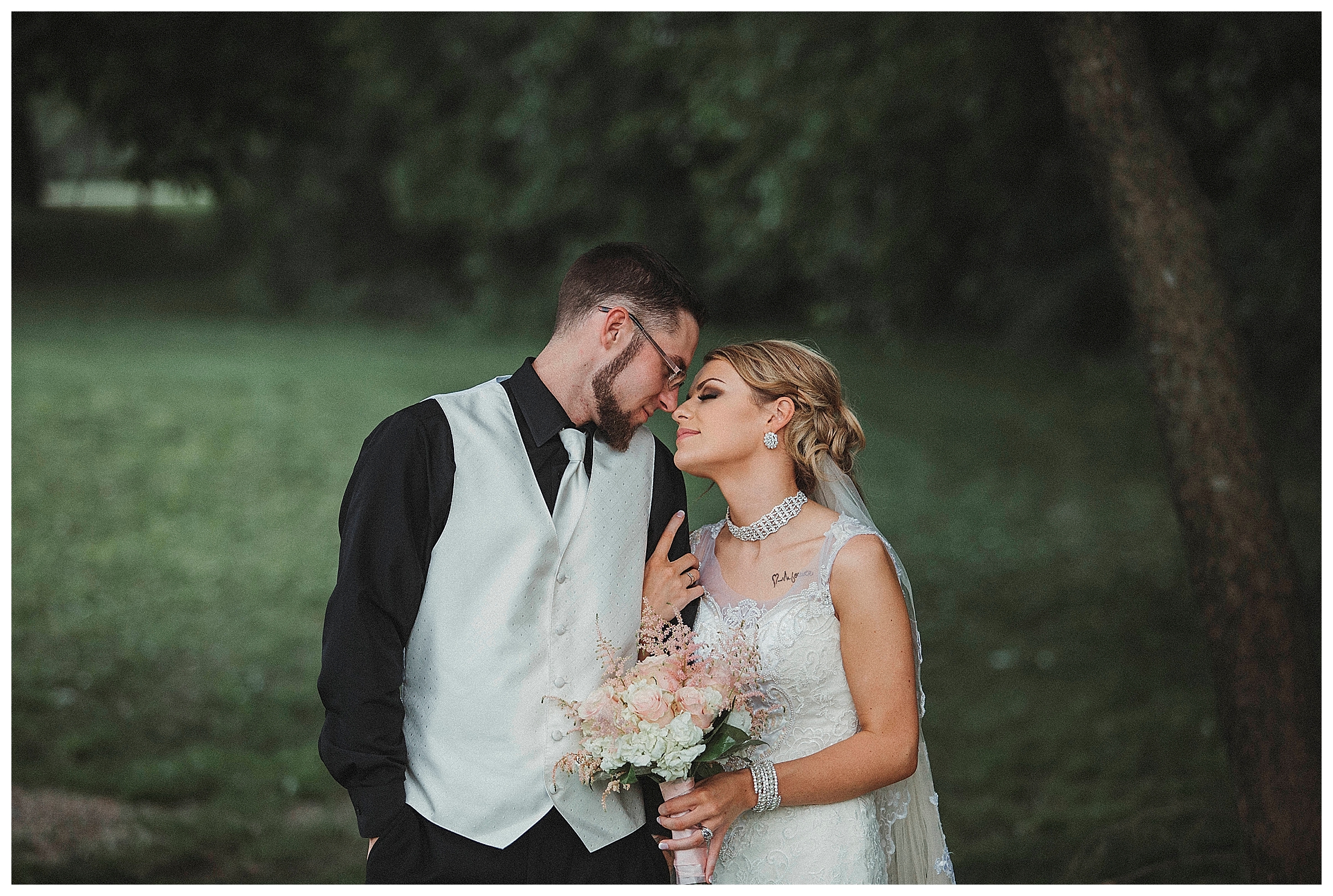 bride and groom in romantic pose