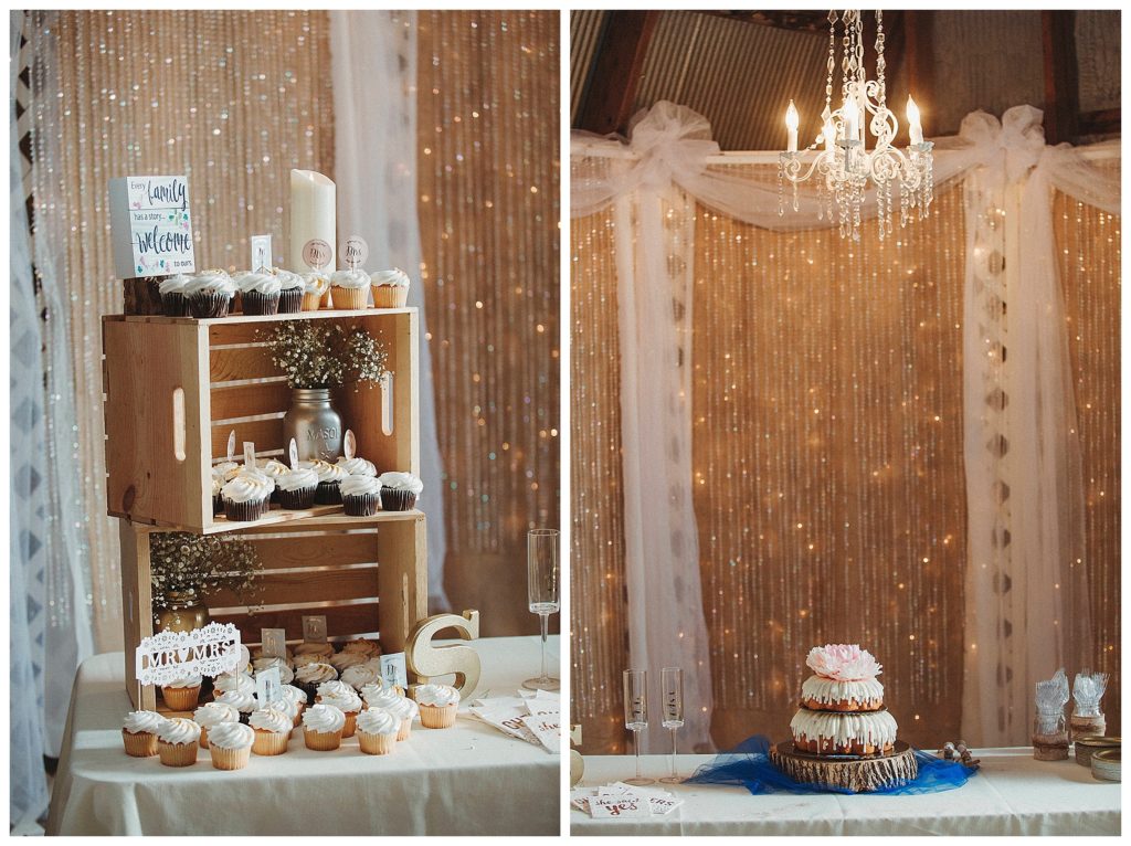wedding cake and cupcakes