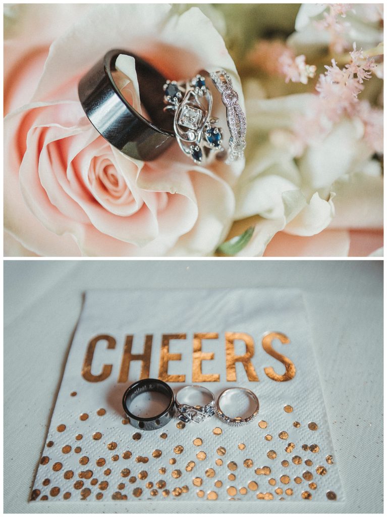 cheers napkins with wedding rings