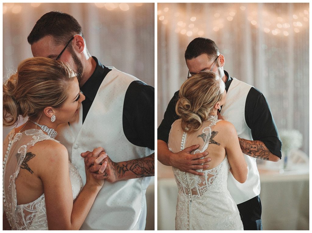 bride and groom having romantic dance