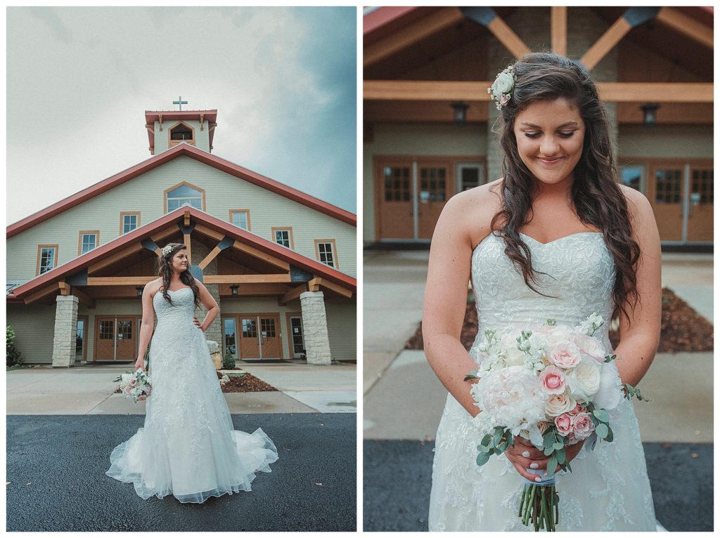 bride in front of church