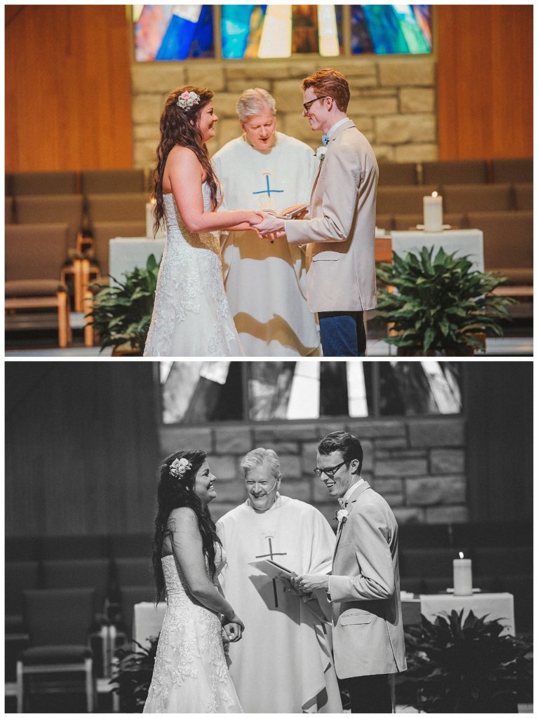 bride and groom together at the alter