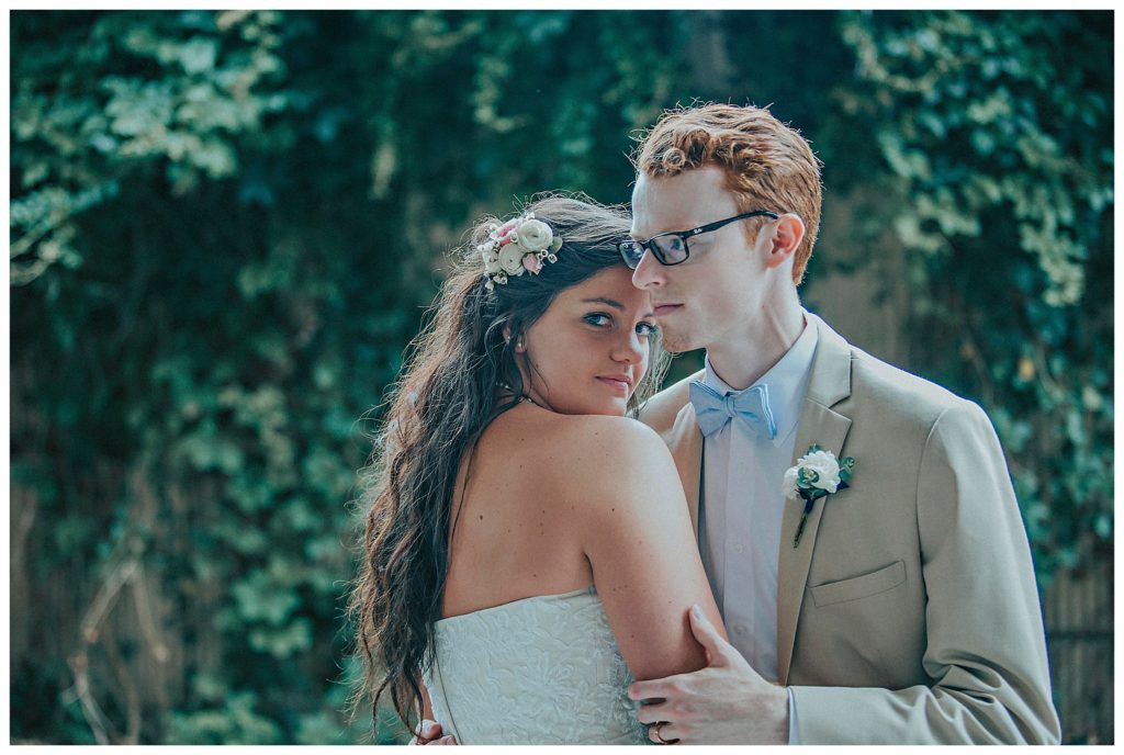 bride looking over her shoulder