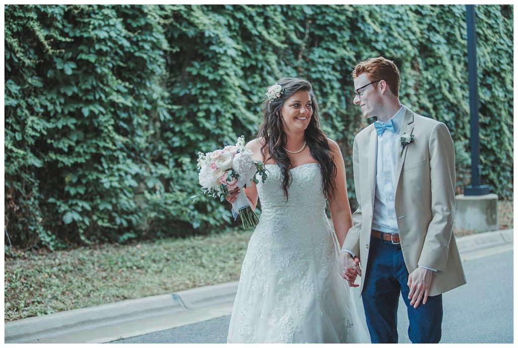 bride and groom walking together
