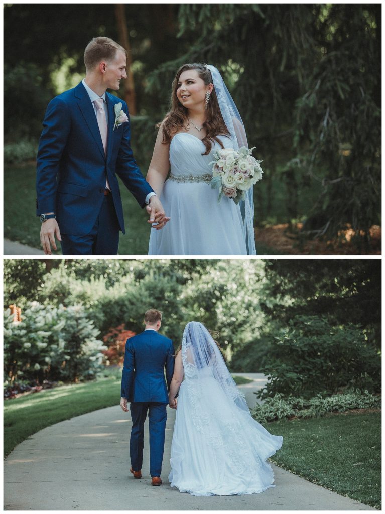 bride and groom walking together