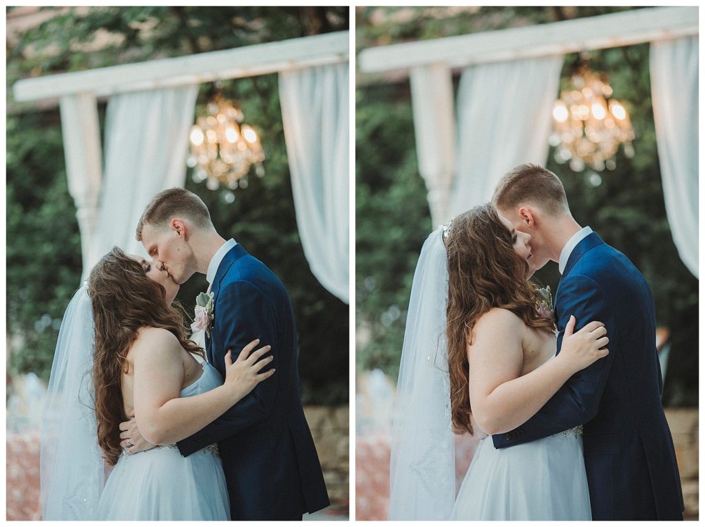 bride and groom dancing outside