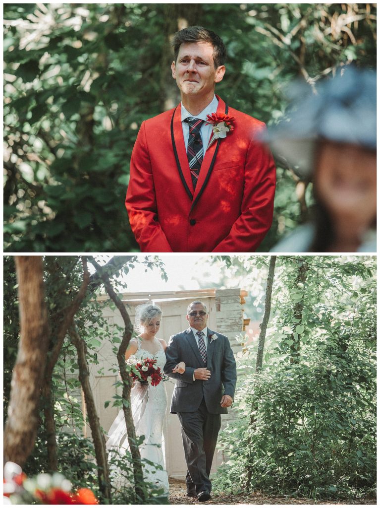 groom showing emotion as he sees his bride