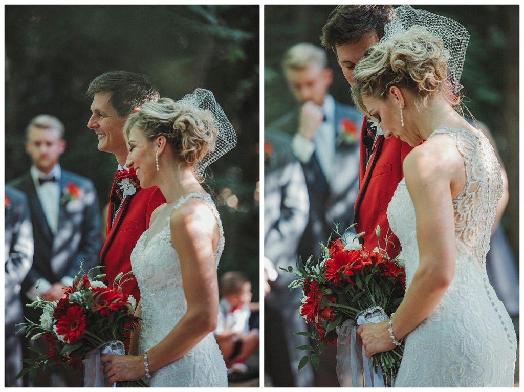 side view of bride and groom at the alter