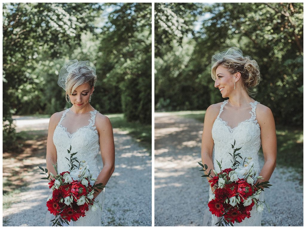 bride looking down at her flowers